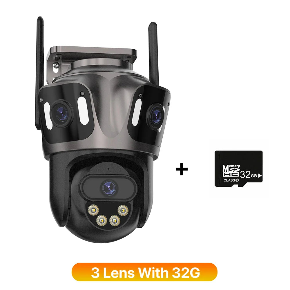 Three Screen WIFI IP Camera Outdoor 4K Dual Lens PTZ Camera Ai Human Detection IP66 Waterproof CCTV Video Security Camera iCsee
