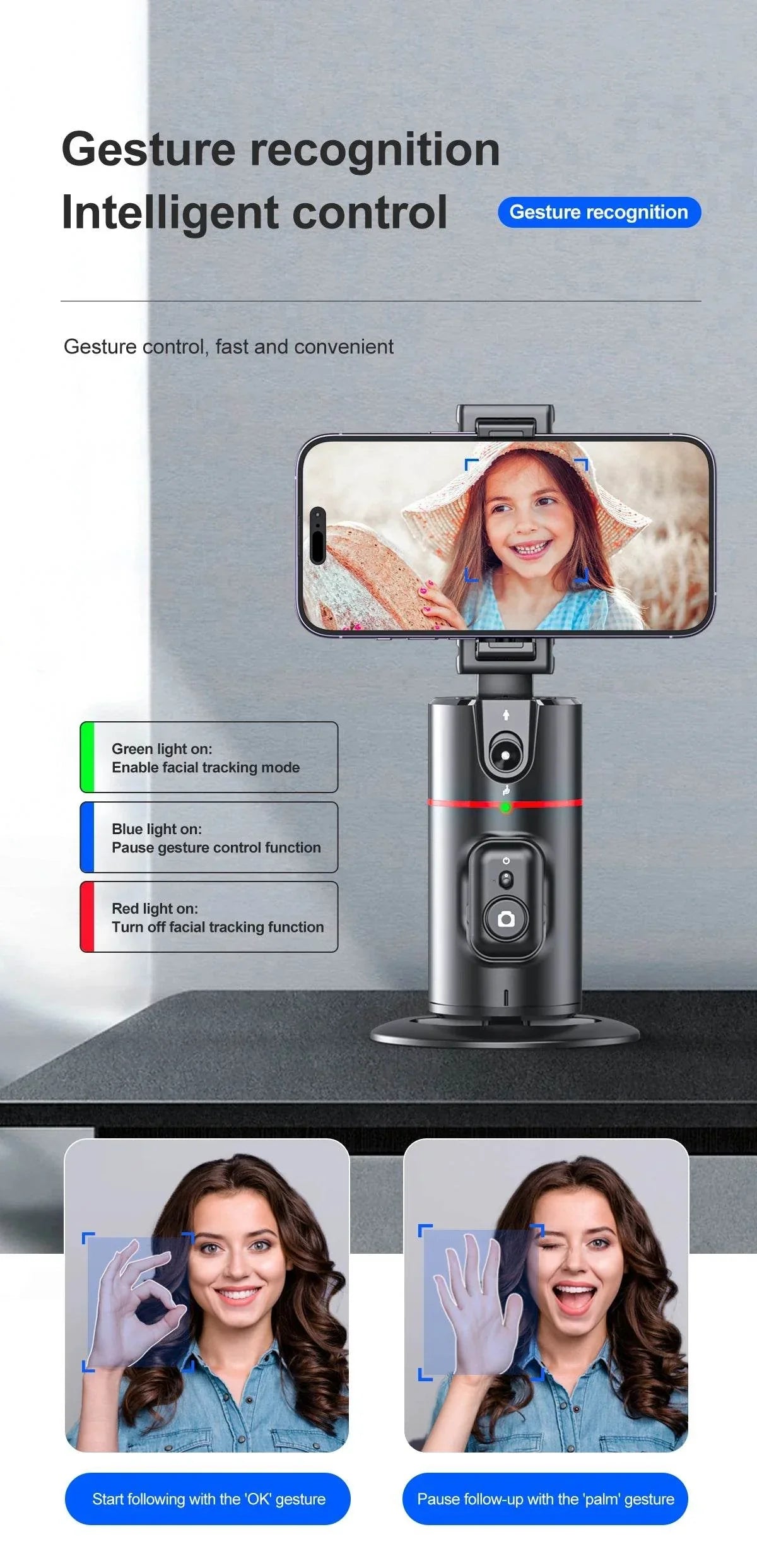 Selfieshow P02 Gimbal 360 Rotation AI Tracking Stabilizer