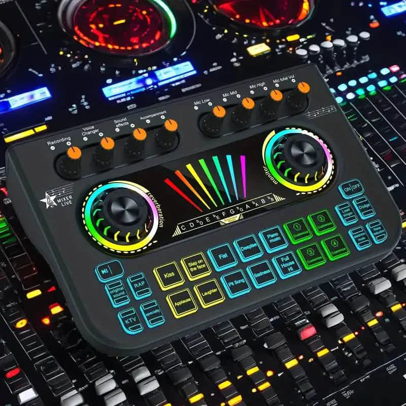 Audio Mixer, Live Sound Card And Audio Interface With DJ Mixer Effects And Voice Changer